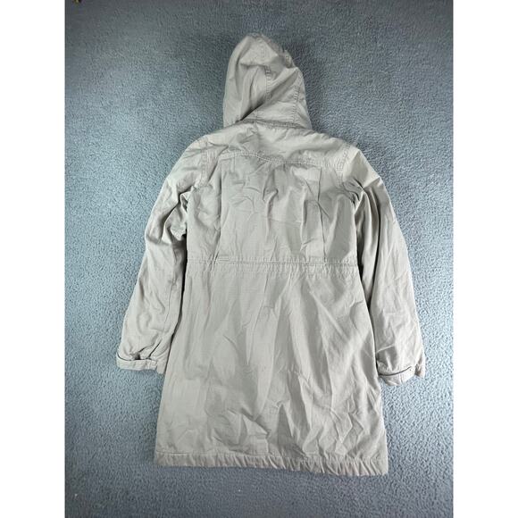 American Eagle Jacket Womens Small Tan Khaki Button Front Zip Hooded Parka Coat - Picture 6 of 7